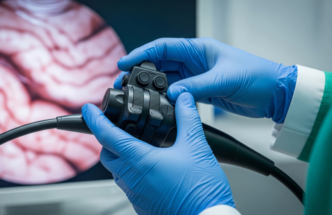 Gastroenterologist operating an endoscope
