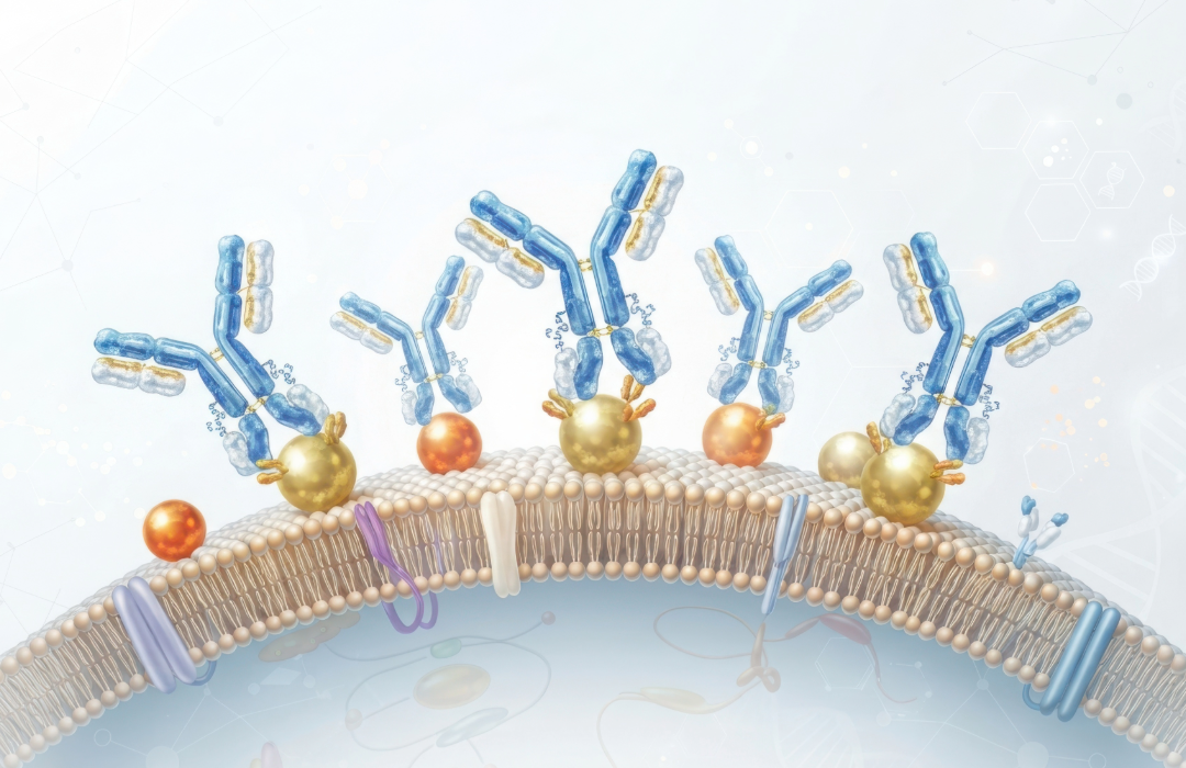 Illustration of antibodies binding to a cell membrane