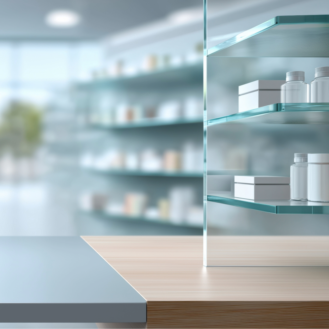 Sorrento pharmacy counter and dispensing shelves